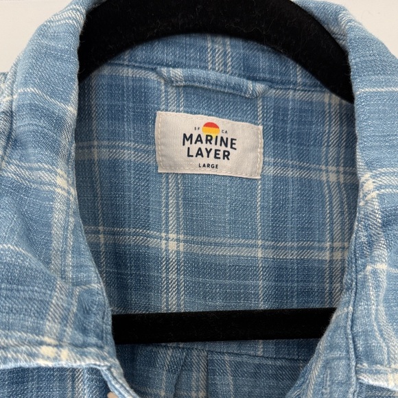 Marine Layer Light Blue Plaid Casual Shirt - Picture 2 of 6